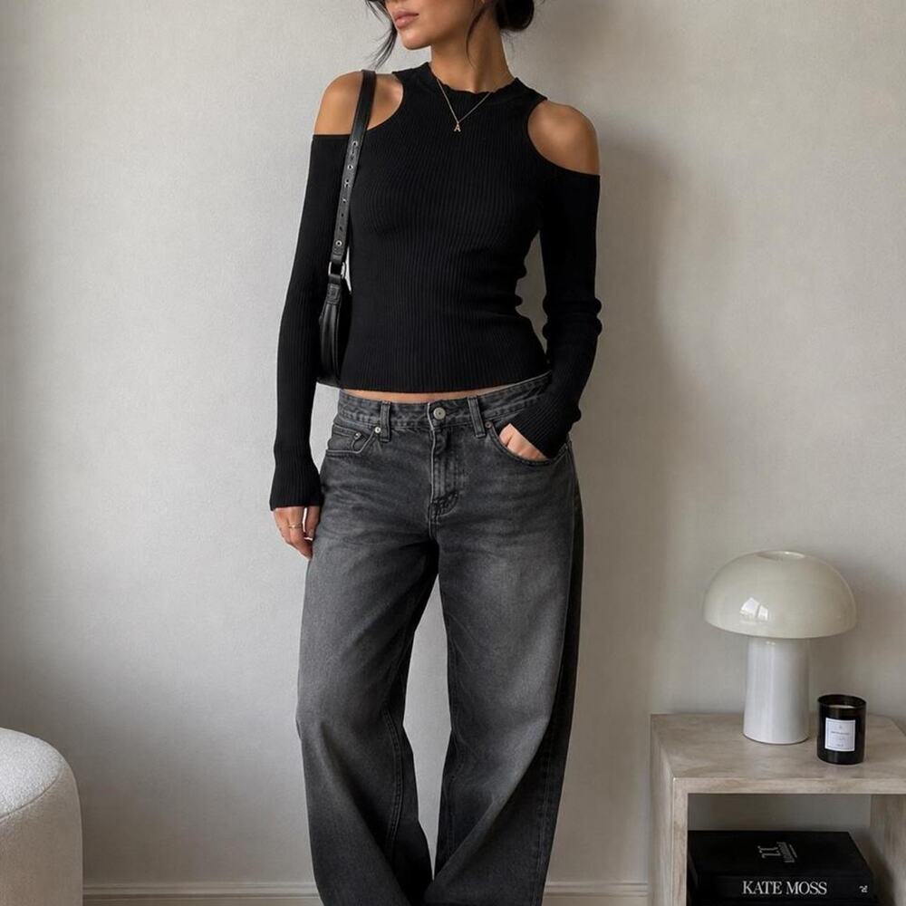Free people black ribbed knit